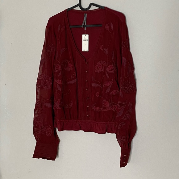 Anthropologie Embroidered Floral Buttondown new with tag wine color - Picture 3 of 6